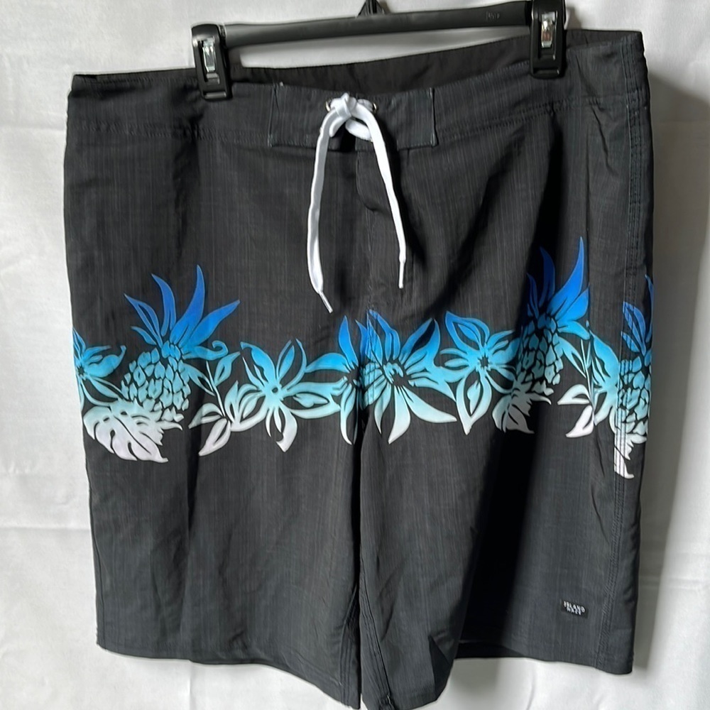 Island Haze Black & Blue Bermuda Swim Trunks| 40 W